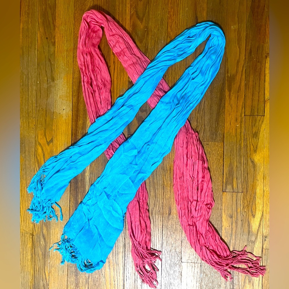 Pink and blue scarves